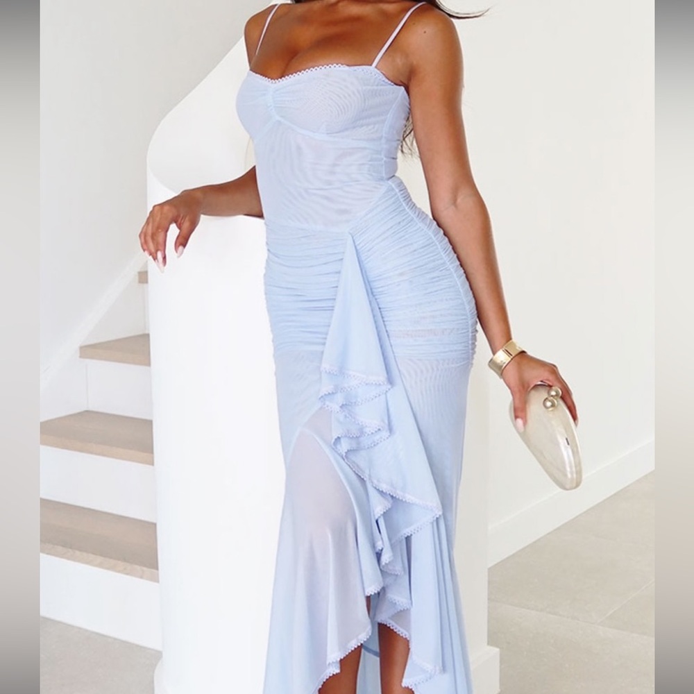 Nwt, Lavishly Paris Women’s Beautiful Baby Blue Ruffle Trim Cami Dress